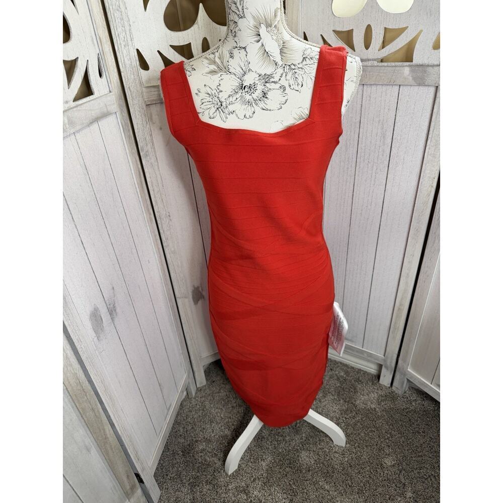 New! Dress The Population Bright Red Cocktail Bandeau Fitted Dress Sz Medium